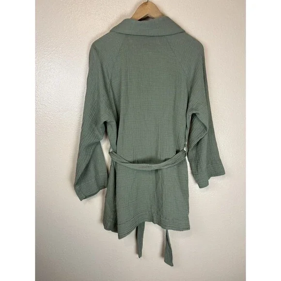 Raquel Allegra Jacket S Green Gauze Blazer Shawl Collar Lagenlook Kimono Cotton - Picture 5 of 5